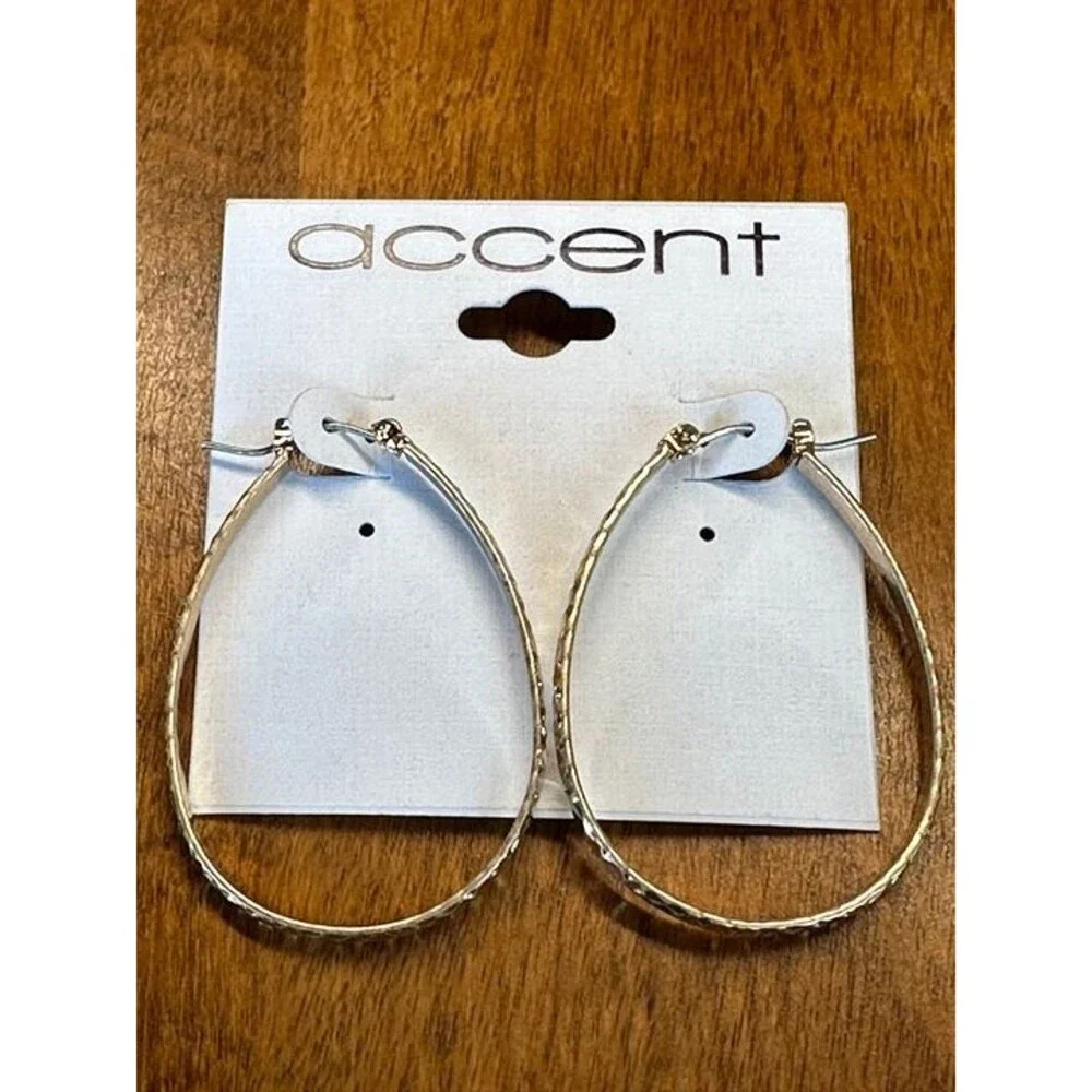 Accent Gold Hammered Teardrop Hoop Earrings Boho Statement NWT New Jewelry Gift